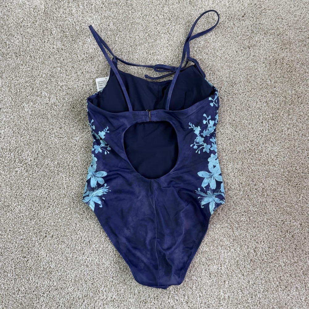 Athleta Swimsuit Womens Small Blue Floral Keyhole One Piece Halter Back UPF - Picture 4 of 10